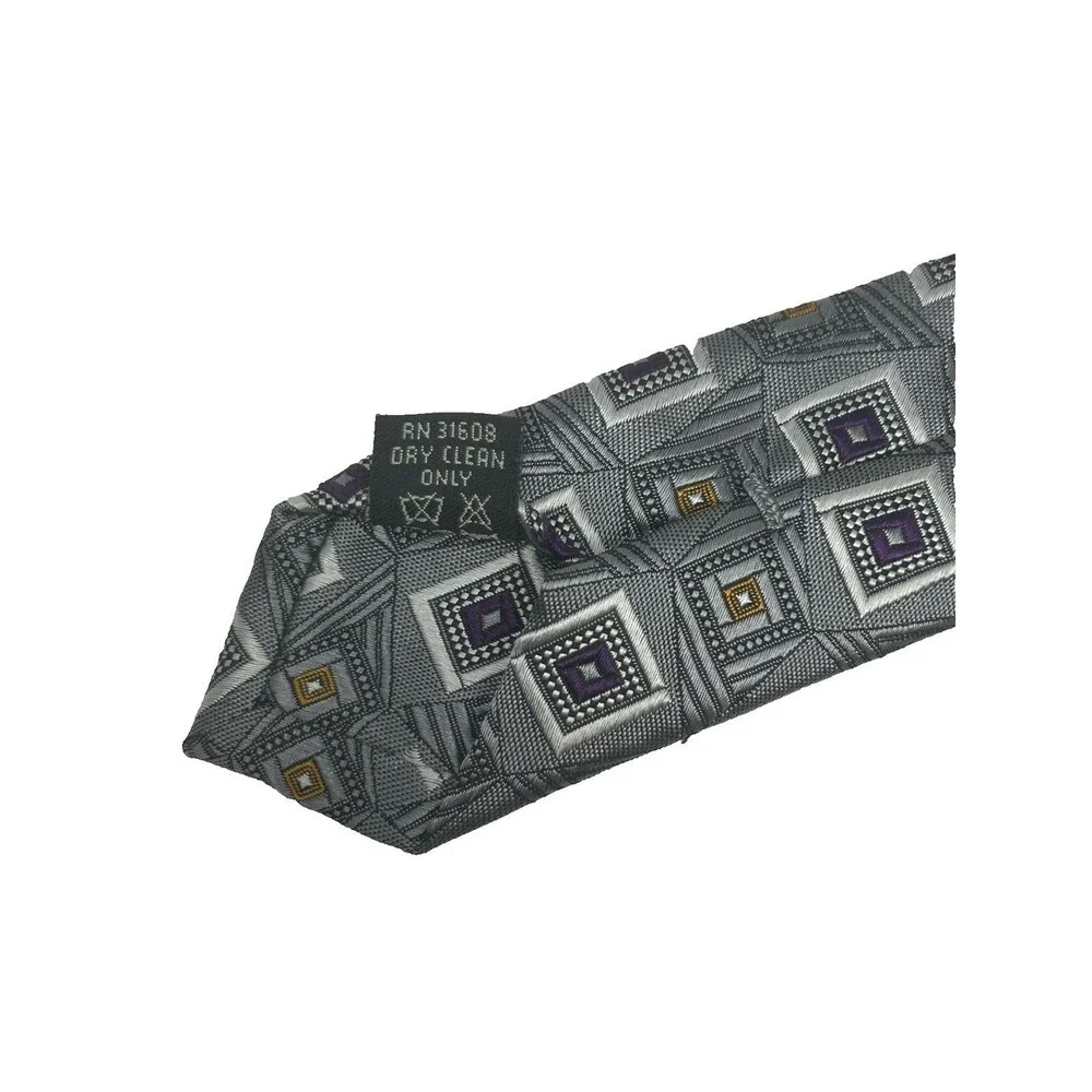 Jos A Bank Signature Collection Silk‎ Tie Gray Purple Gold Geometric 58